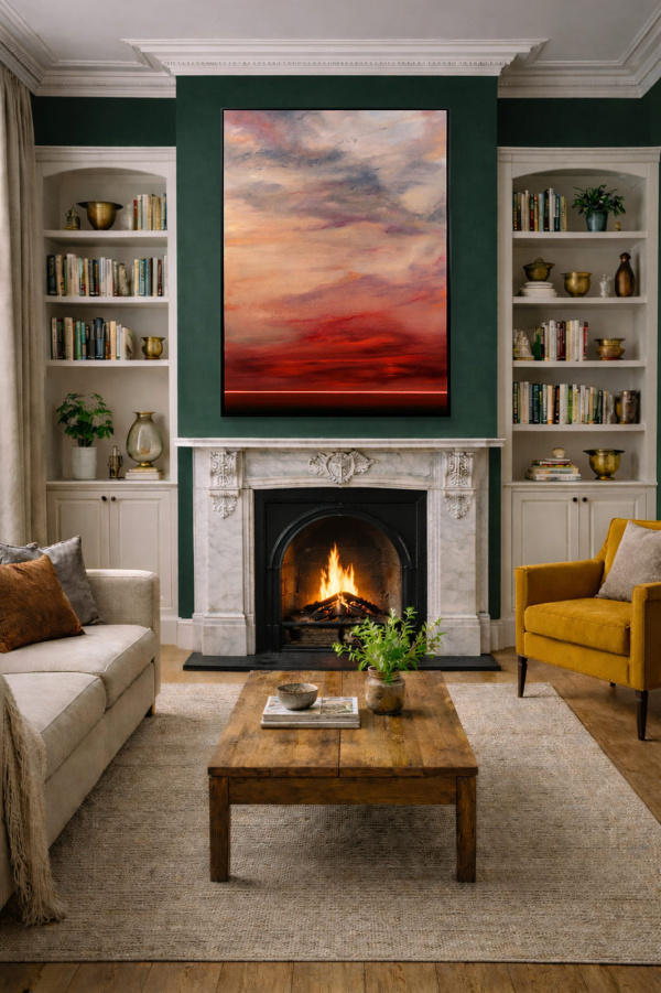Ember Sky by Rubén Calatayud (Arken), original painting, in room