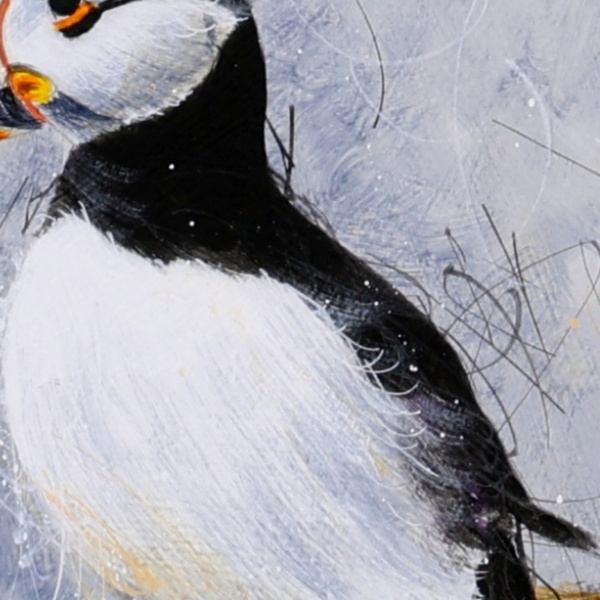 Paola The Puffin by Ruby Keller, original painting, detail