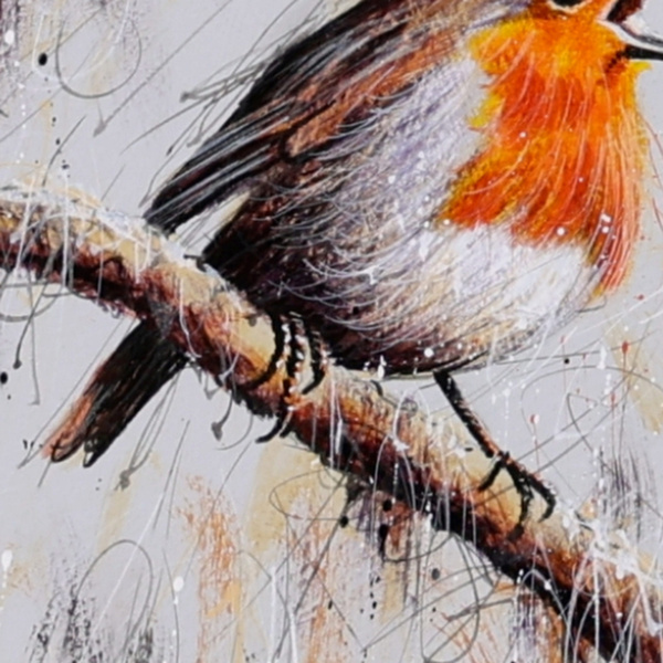 Robbie Robin by Ruby Keller, original painting, detail