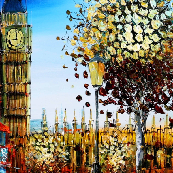 London In Motion by Simon Wright, original painting, detail