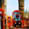 London In Motion by Simon Wright, original painting, detail