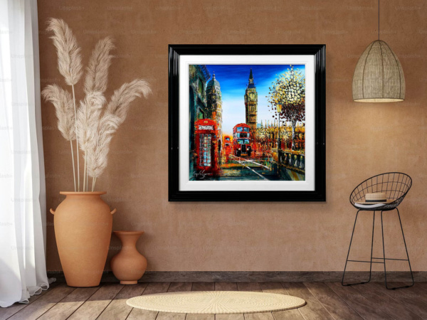 London In Motion by Simon Wright, original painting, in room