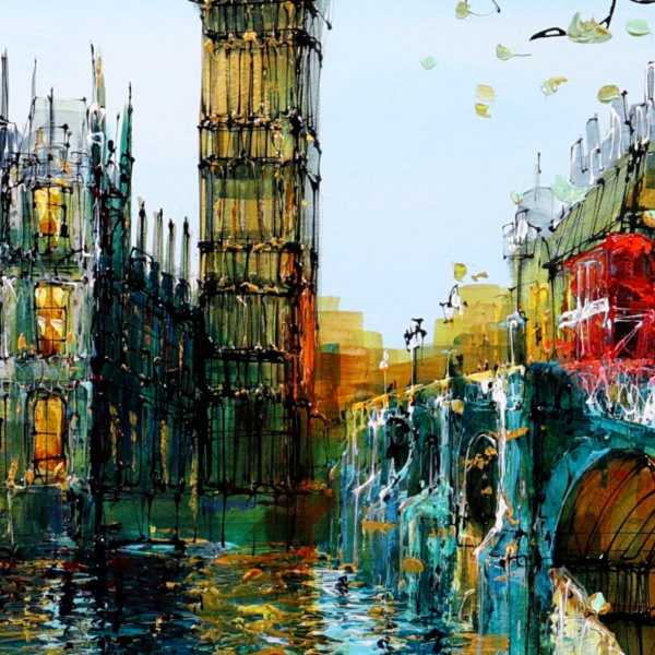 View from Westminster Bridge by Simon Wright, original painting, detail