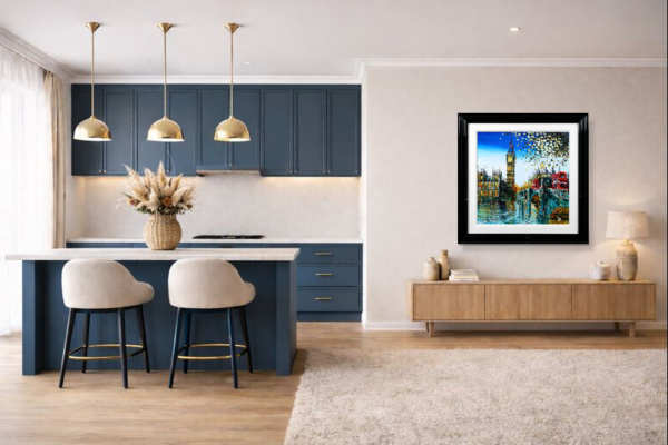 View from Westminster Bridge by Simon Wright, original painting, in room