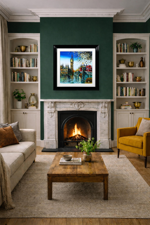 View from Westminster Bridge by Simon Wright, original painting, in room