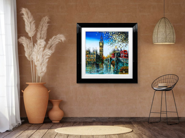 View from Westminster Bridge by Simon Wright, original painting, in room