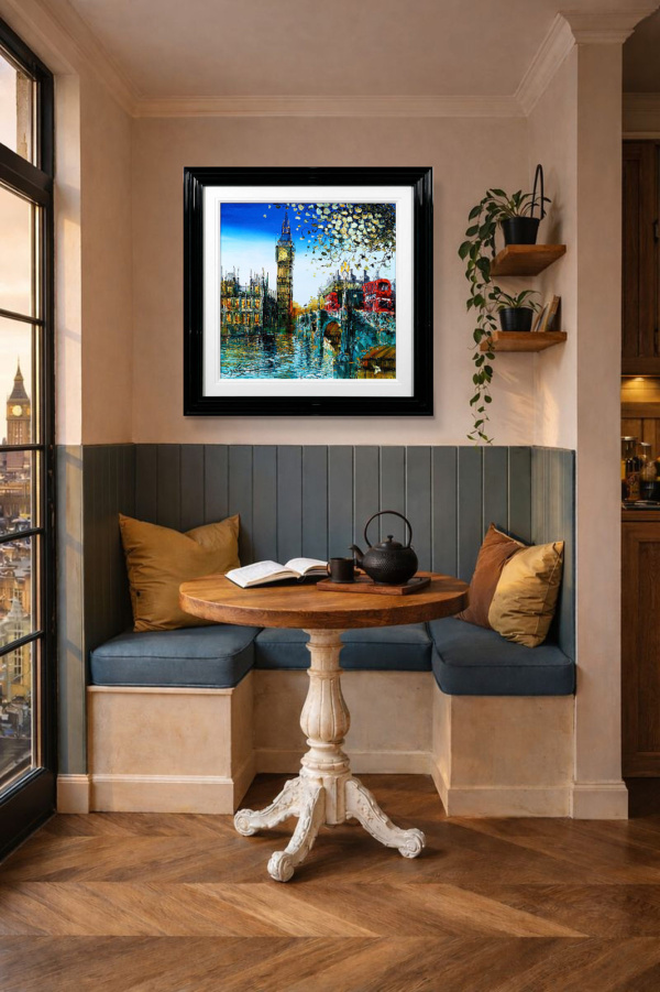 View from Westminster Bridge by Simon Wright, original painting, in room