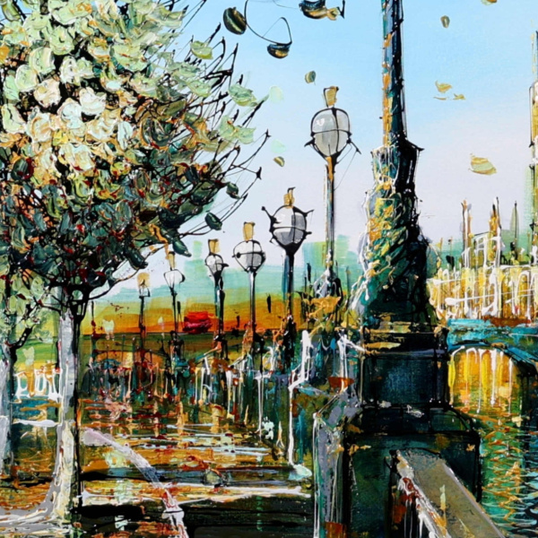 Spring On The Thames by Simon Wright, original painting, detail