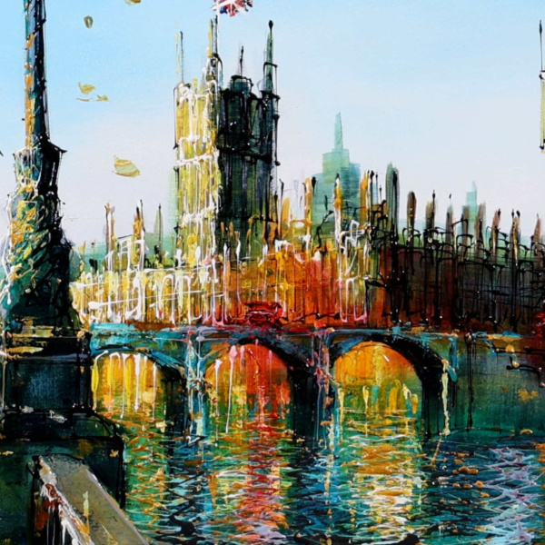 Spring On The Thames by Simon Wright, original painting, detail