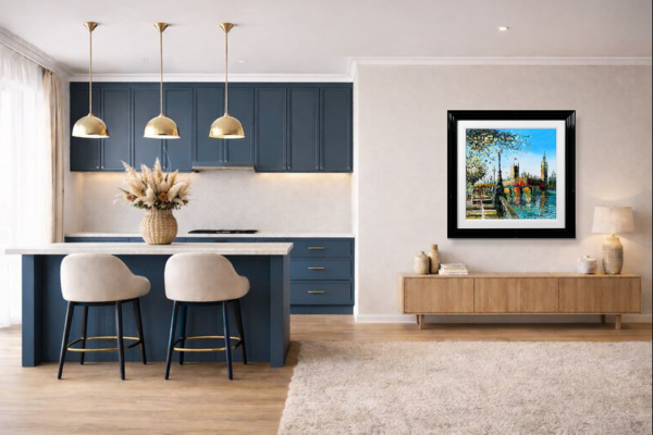Spring On The Thames by Simon Wright, original painting, in room