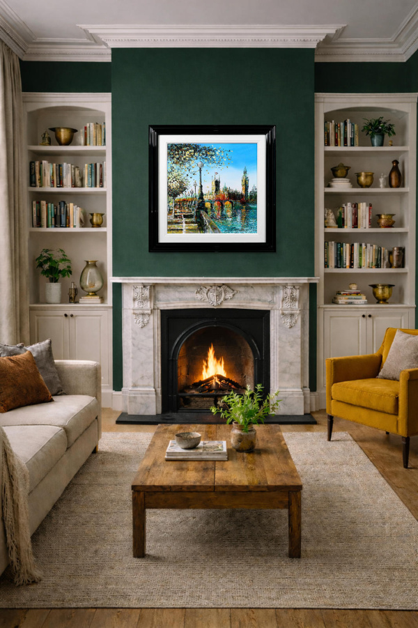 Spring On The Thames by Simon Wright, original painting, in room