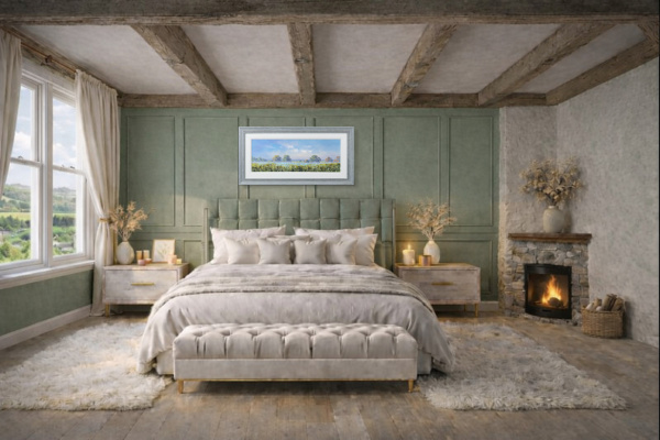 Summer Meadow by Allan Morgan, original painting, in room