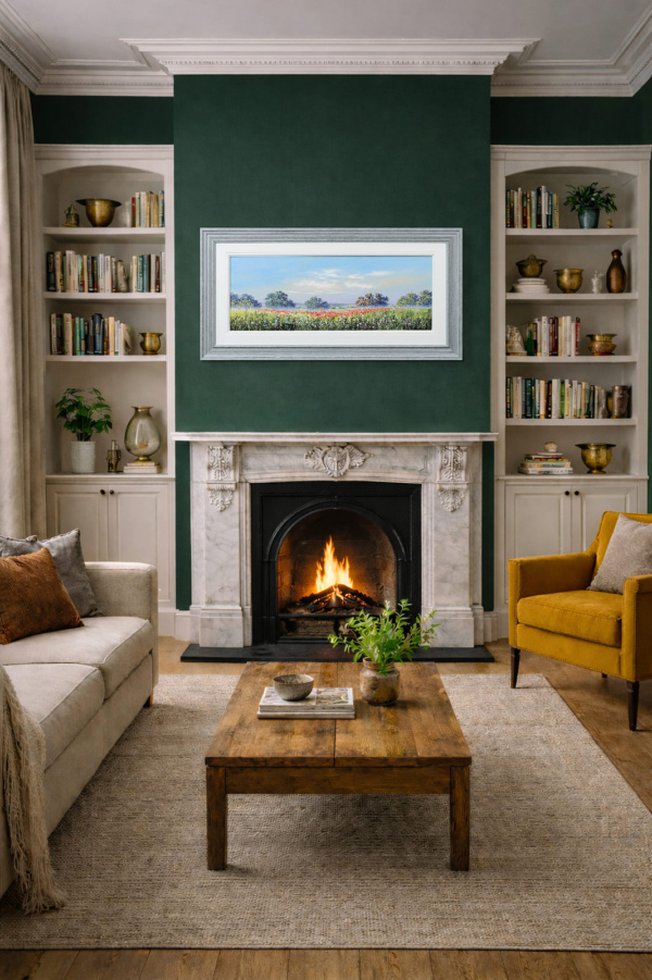 Field Of Poppies by Allan Morgan, original painting, in room