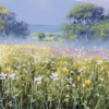 Lavender Meadow by Allan Morgan, original painting, detail