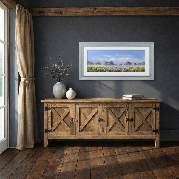 Lavender Meadow by Allan Morgan, original painting, in room