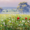 Summer Meadow Light by Allan Morgan, original painting, detail