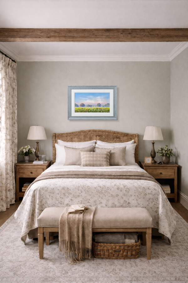 Summer Meadow Light by Allan Morgan, original painting, in room