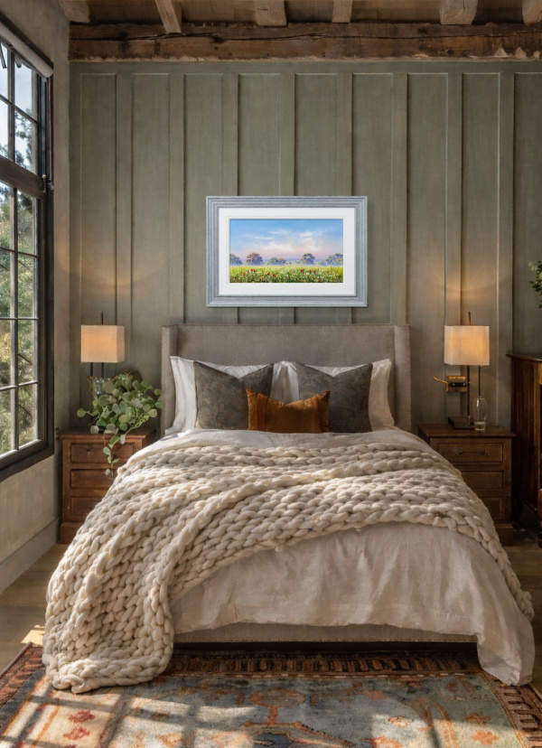 Summer Meadow Light by Allan Morgan, original painting, in room