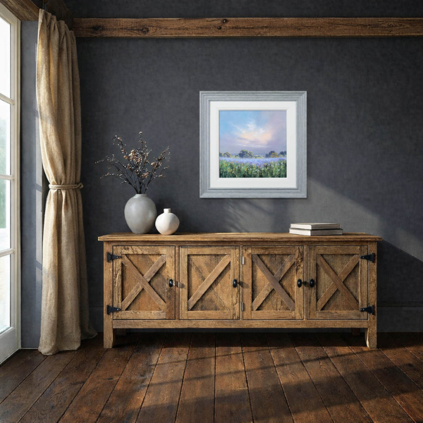 Cool Meadow Light by Allan Morgan, original painting, in room