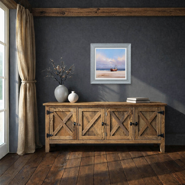 Resting Boat by Allan Morgan, original painting, in room