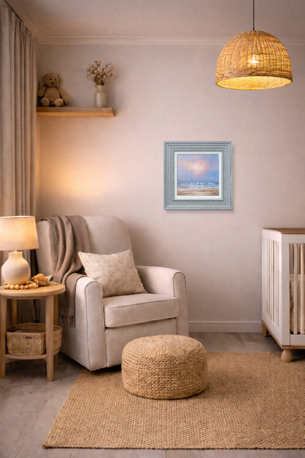 Quiet Shore by Allan Morgan, original painting, in room