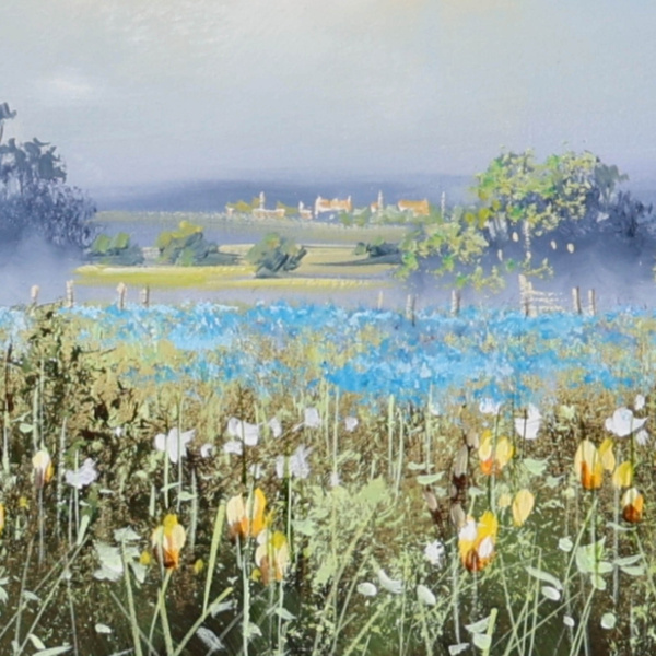 Open Meadow by Allan Morgan, original painting, detail