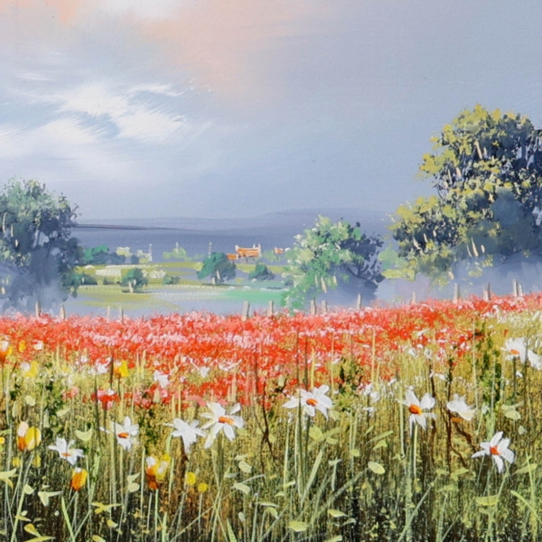 Poppies In Bloom by Allan Morgan, original painting, detail