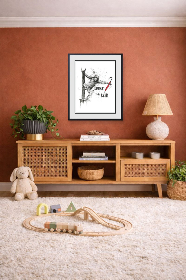 Swinging In The Rain by Scott Tetlow, limited edition print, in room