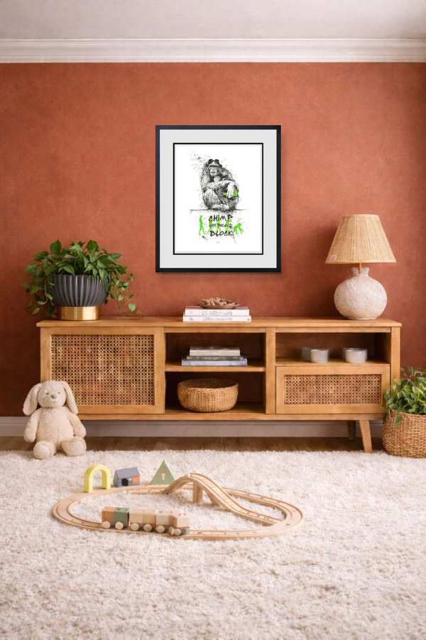 Chimp Off The Old Block by Scott Tetlow, limited edition print, in room