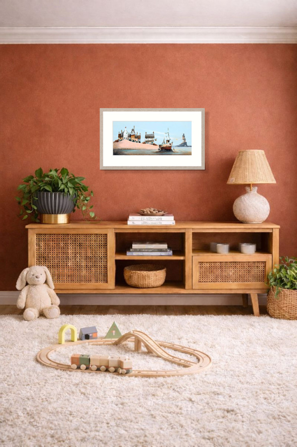 Sitting on the Dock of the Bay by Gary Walton, limited edition print, in room