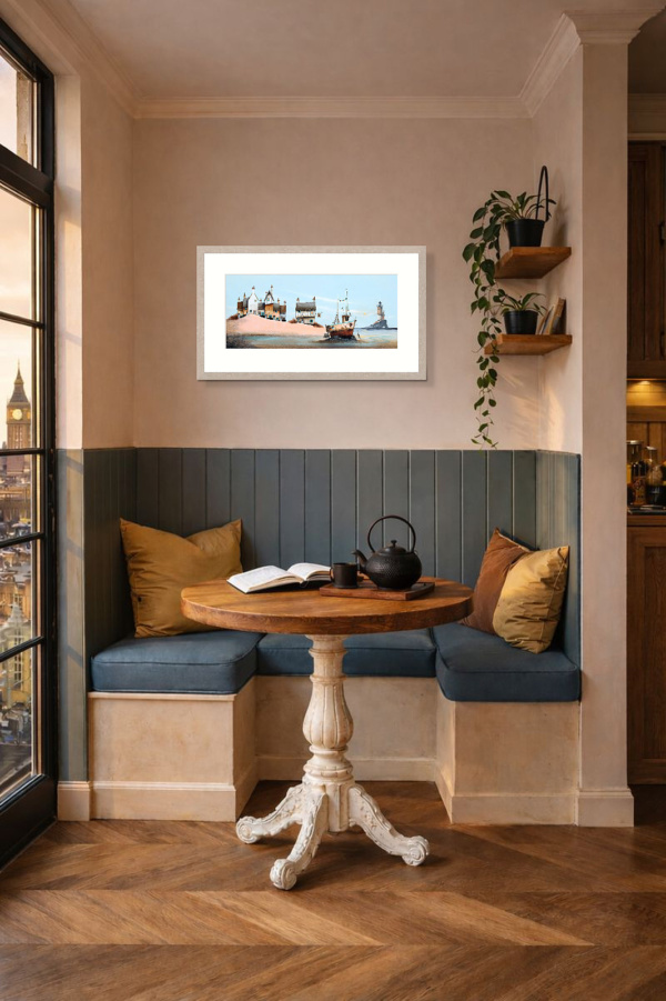 Sitting on the Dock of the Bay by Gary Walton, limited edition print, in room