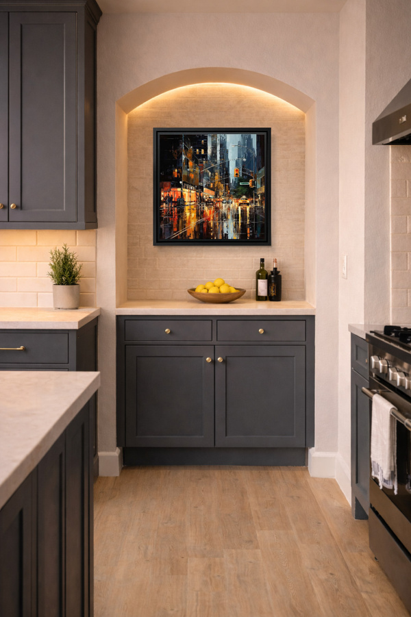 Downtown Drizzle by Leander, limited edition print, in room