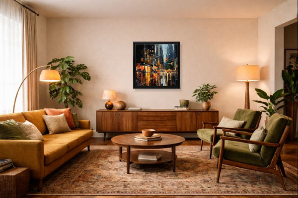Downtown Drizzle by Leander, limited edition print, in room
