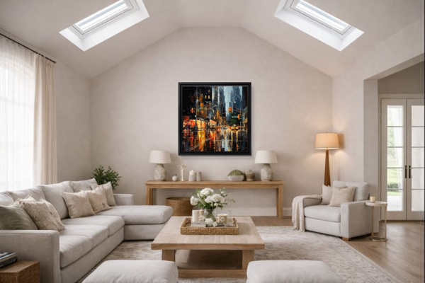 Downtown Drizzle by Leander, limited edition print, in room
