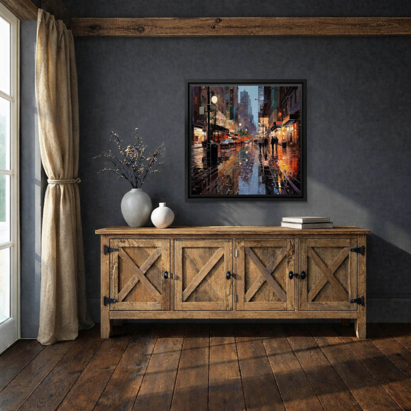 Downtown Reflections by Leander, limited edition print, in room