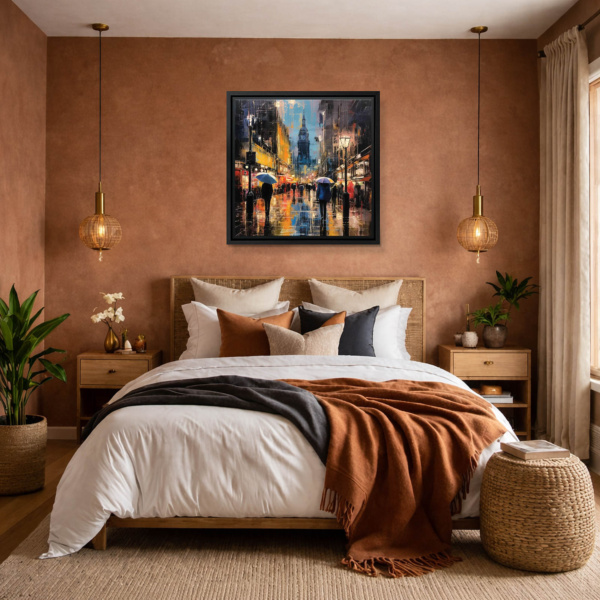 City Lights In The Rain by Leander, limited edition print, in room