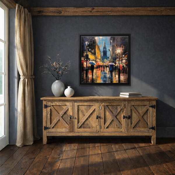 City Lights In The Rain by Leander, limited edition print, in room