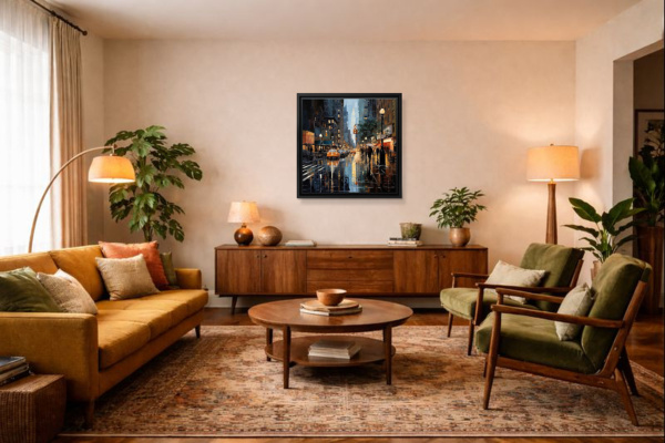 Downtown Urban Glow by Leander, limited edition print, in room