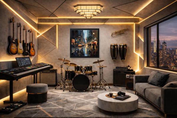 Downtown Urban Glow by Leander, limited edition print, in room