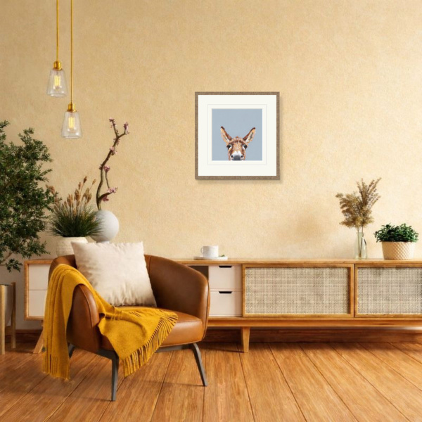 Well Hello There, Donkey by Nicky Litchfield, limited edition print, in room