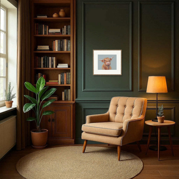 Brodie, Highland Cow by Nicky Litchfield, limited edition print, in room