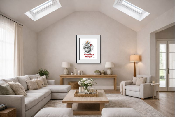 Headphones On, Reality Off by Scott Tetlow, limited edition print, in room