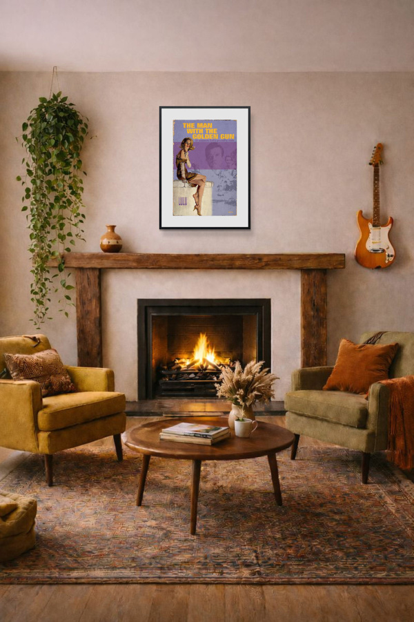 1974 – The Man With The Golden Gun by Linda Charles, limited edition print, in room