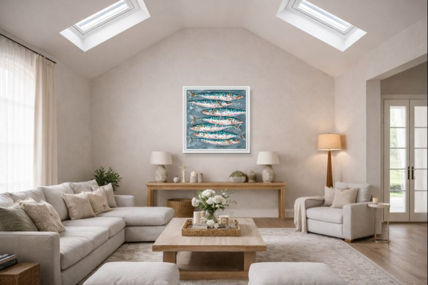 Mackerel Swim (Limited Edition) by Giles Ward, limited edition print, in room