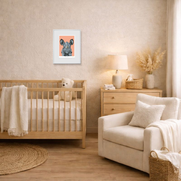 Rhino Rumble by Amy Louise, limited edition print, in room