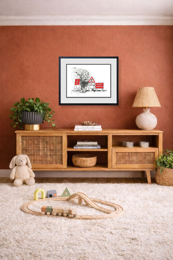 Just Crack On by Scott Tetlow, limited edition print, in room