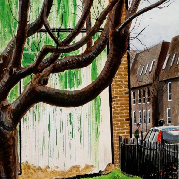 Banksy’s Tree by Chris Ross Williamson, original painting, detail