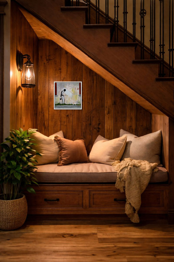 Mr Stick by Chris Ross Williamson, original painting, in room