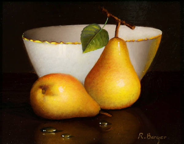 Two Pears and Porcelain Bowl by Ronald Berger, original painting