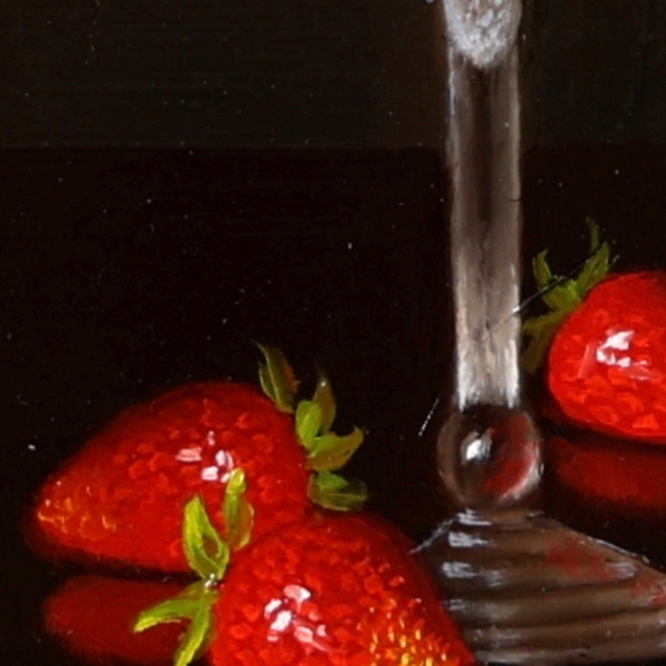 Strawberries and Champagne by Ronald Berger, original painting, detail